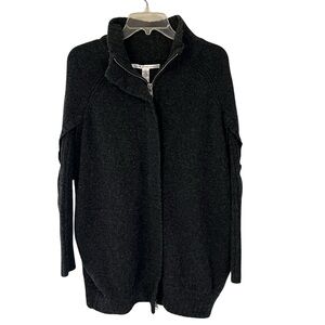 Diane Von Furstenberg Gray Lambswool Cardigan Full Zip Sweater Jacket  Small